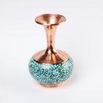 گلدان کوچک فیروزه‌کوبی مسی طرح دو