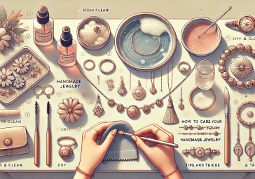 DALL·E 2025-01-25 15.37.02 - A visually engaging illustration showing the process of caring for handmade jewelry. The scene includes a neatly arranged table with jewelry cleaning